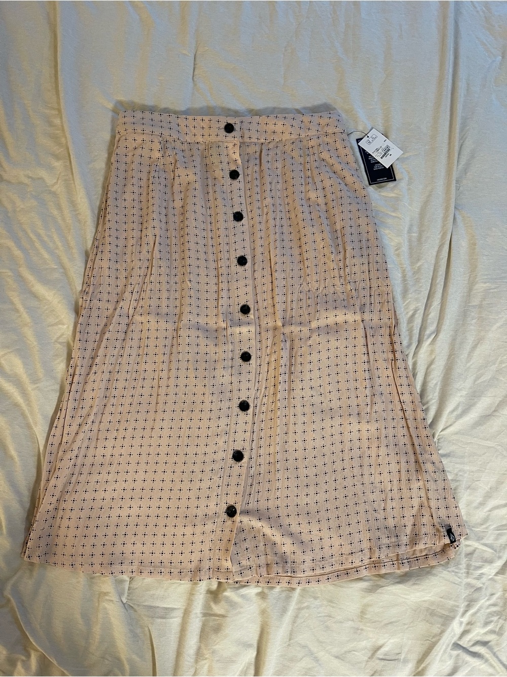 Volcom Light Pink Button-Front A-Line Skirt with Micro Print